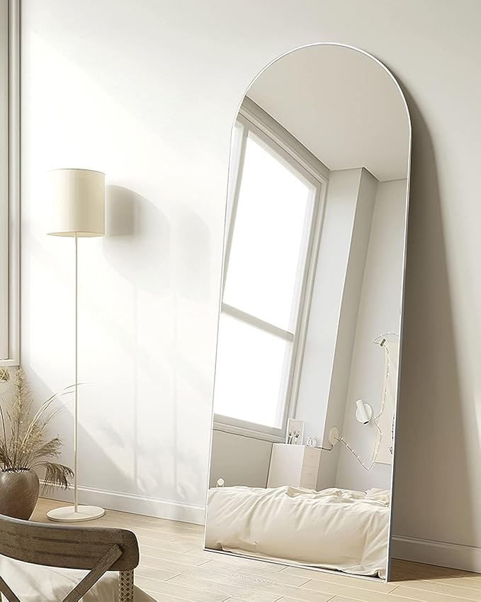65''x22'' Arched Full Length Mirror with Stand, Full Body Mirror Full Length Floor Freestanding, Wall Mounted Mirrors for Bedroom Living Room Cloakroom (White)
