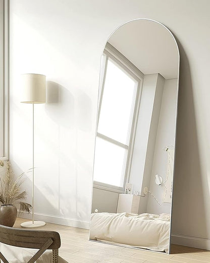 65''x22'' Arched Full Length Mirror with Stand, Full Body Mirror Full Length Floor Freestanding, Wall Mounted Mirrors for Bedroom Living Room Cloakroom (White)