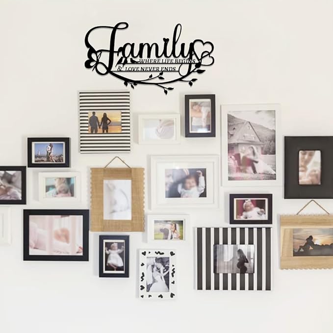 BFORXRO Family Signs for Home Decor Wall Black Metal Family Wall Decor for Living Room Kitchen Bedroom