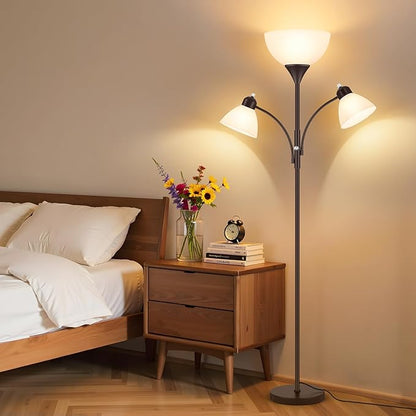 Coucrek Floor Lamp for Living Room,72" Dimmable Torchiere Lamp with 2 Reading Lights for Bedroom, Brown Tall Standing Room Lamp, 3 Bulbs Included