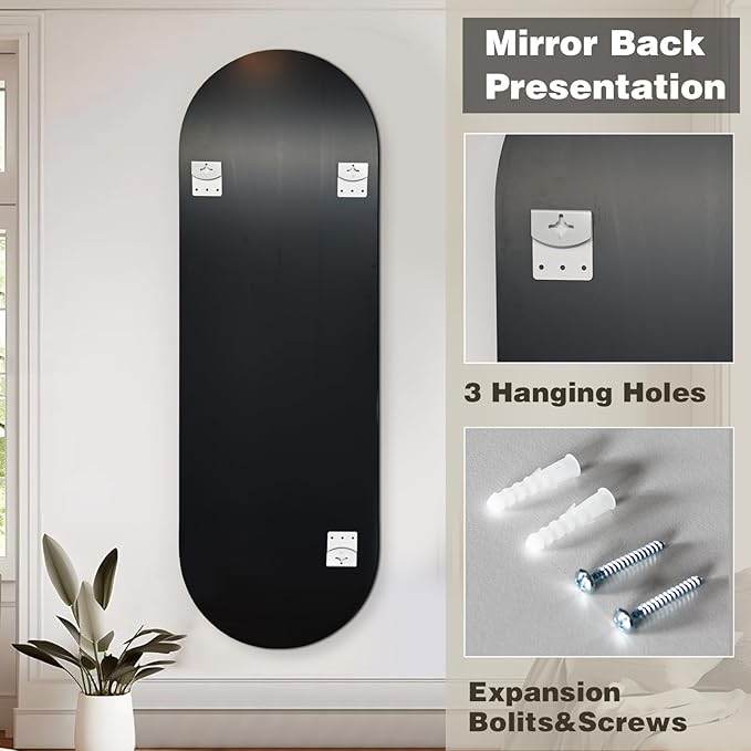 Niccy 48"×16" Frameless Oval Full Length Mirrors, Long Wall-Mounted Mirror for Living Room, 4mm Ultra-Clear Large Body Mirror, Explosion-Proof Hanging Wall-Mirror for Bathroom Bedroom Entryway