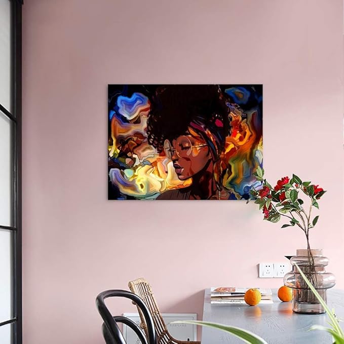Yatsen Bridge African American Girl Wall Art Canvas Graffiti Style Poster Girl Picture Print with Frame Abstract Artwork for Living Room Ready to Hang - 24x18 inch