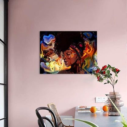 Yatsen Bridge African American Girl Wall Art Canvas Graffiti Style Poster Girl Picture Print with Frame Abstract Artwork for Living Room Ready to Hang - 24x18 inch