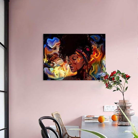 Yatsen Bridge African American Girl Wall Art Canvas Graffiti Style Poster Girl Picture Print with Frame Abstract Artwork for Living Room Ready to Hang - 24x18 inch