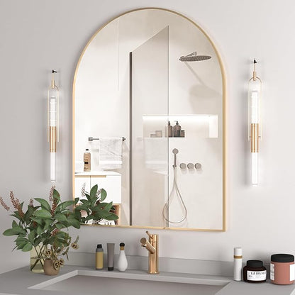 Arched Wall Mirror for Bathroom, 40"x30" Arched Mirror Wall Mounted Mirror with Metal Frame, Gold Vanity Mirror Decor for Mantle, Bedroom, Entryway, Living Room