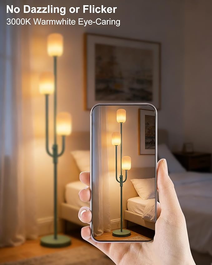 Lightdot 66IN Dimmable Floor Lamp 3-Lights Vintage Green Floor Lamps with Cylindrical Shade& Bulbs Included for Wedding/Party Modern Tall Standing Lamp with 5Lbs Heavy Base for Living Room/Bedroom