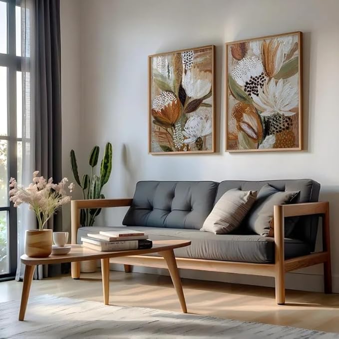 Textured Floral Wall Art Set of 2 Modern Boho Exotic Protea Flowers Impasto Brushstroke Earthy Neutral Tones for Home Living Room Bedroom Kitchen Warm Rustic Interior Decor Accent 16x24 Inch Unframed