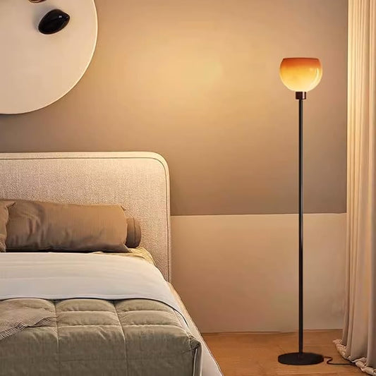 Bofea-Vintage Orange Floor Light,Bauhaus Style Mushroom Floor Lamp,Mid-Century Glass Tall Standing Lamp with Gradient Orange Glass Shade Modern Tall Lights for Living Room Bedroom Reading Lighting