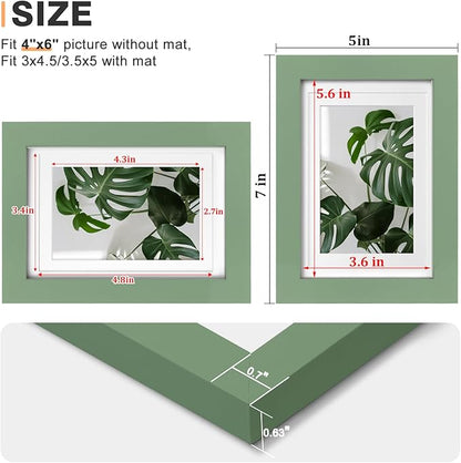 Egofine 4x6 Picture Frames 4PCS Covered by Plexiglass for Picture 3x4.5 and 3.5x5 with Mat or 4x6 whitout Mat Made of Solid Wood for Table Top Display and Wall Mounting Photo Frame, Green