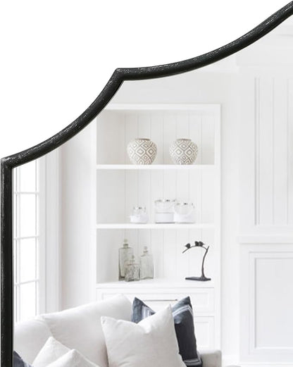 Besdomus Scalloped Arched Mirror for Mantel: 35"x26" Black Modern Wooden Wall Mirror - Minimalist Decorative Dresser for Vanity/Bathroom/Bedroom/Fireplace/Living Room/Entryway - Stylish Home Decor