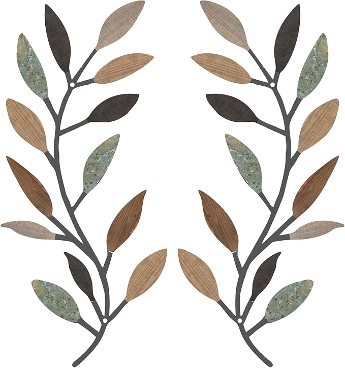 Zhengmy 2 Pieces Metal Tree Leaf Wall Decor Vine Olive Branch Leaf Wall Art Living Room, Hallway Wall Decor Outdoor Decoration(Classic Color)