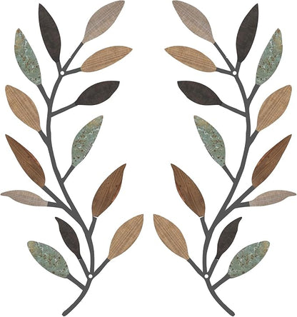 Zhengmy 2 Pieces Metal Tree Leaf Wall Decor Vine Olive Branch Leaf Wall Art Living Room, Hallway Wall Decor Outdoor Decoration(Classic Color)