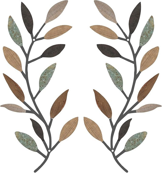 Zhengmy 2 Pieces Metal Tree Leaf Wall Decor Vine Olive Branch Leaf Wall Art Living Room, Hallway Wall Decor Outdoor Decoration(Classic Color)
