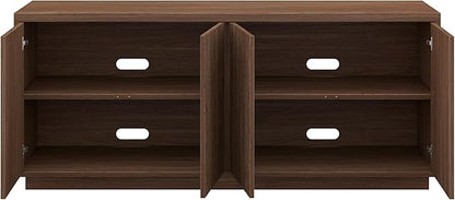Henn&Hart Fluted TV Stand for TVs up to 65'' with 2 Concealed Ribbed Storage Cabinets and Adjustable Shelves for Living Room, Family Room, or Office, Medium Walnut