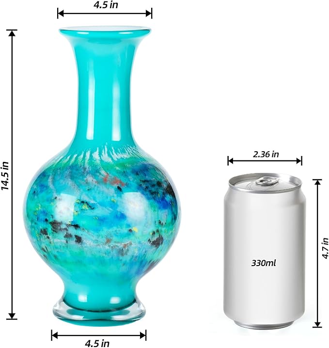 KAMMAK Colored Glass Vase, Beautiful Hand Blown Decorative Vase, Modern Art Vase for Flower Mantle Dining Table Centerpiece, Entryway Living Room Wedding Decoration, 8HPHR016