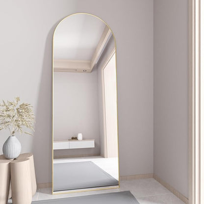 Full Length Mirror, 56"x16" Arch Floor Mirror with Stand, Gold Arched Full Body Standing or Leaning Mirror for Bedroom, Living Room