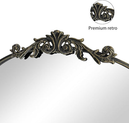 HQiJun Black Vintage Wall Mirror Window Decorative Traditional Mirrors Antique Arched Farmhouse for Living Room Bedroom Entryway Bathroom Vanity (36 * 24 * 1.2, Black)