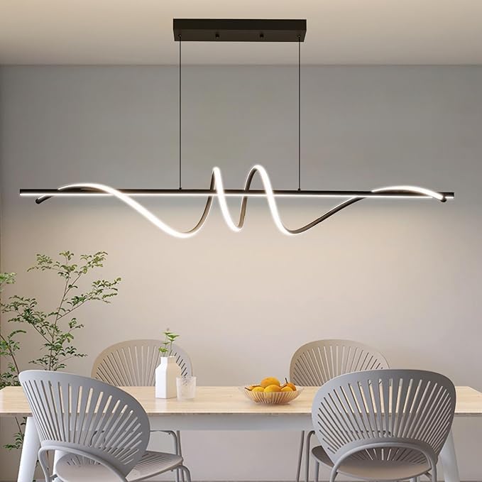 Modern LED Chandelier Light, 47IN Pendant Light Fixtures Dimmable with Remote Control 3000k-6500K Adjustable Color Temperature, Aluminum Island Lighting Lamp for Dining Room, Living Room, Island