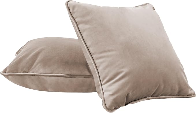 FDP 15" x 15" Velvet Square Pillow Set with Piping Decorative Throw Pillow for Home Décor in Living Room, Bedroom or Lounge (2-Pack) - Caffe, 15157-346