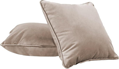 FDP 15" x 15" Velvet Square Pillow Set with Piping Decorative Throw Pillow for Home Décor in Living Room, Bedroom or Lounge (2-Pack) - Caffe, 15157-346
