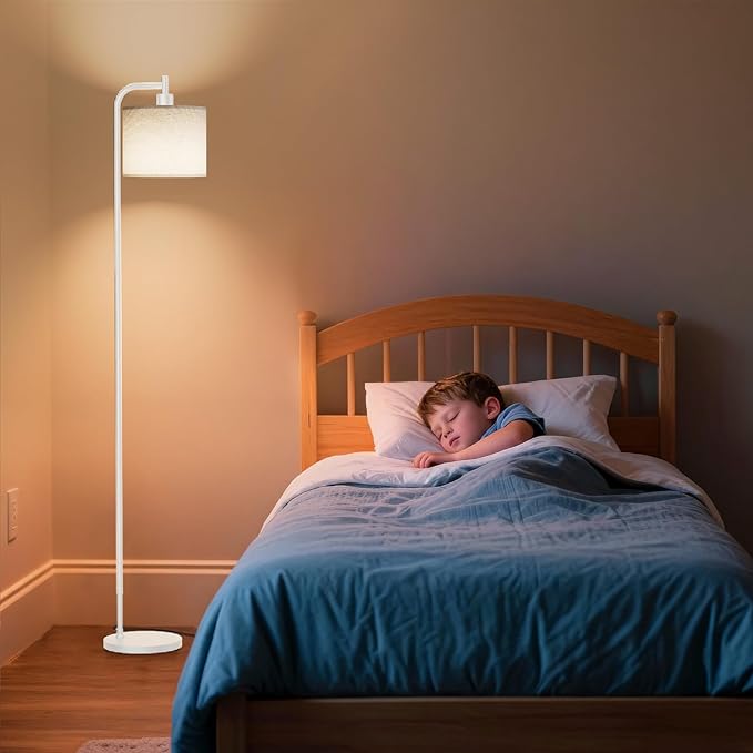 SIBRILLE Floor Lamp with Linen Shade, Dimmable Tall Standing Lamp with Remote Control & 3 Color Temperatures, Modern Corner Floor Lamps for Living Room Bedroom Office, 9W LED Bulb Included