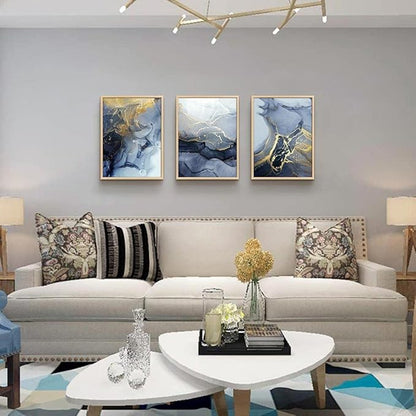 Framed Wall Art for Living Room Abstract Wall Decor for Bedroom Abstract Ink painting Wall Artworks Hang Pictures for Office Decoration 3 Panels Home Decor Posters Natural wood Framed Art Prints