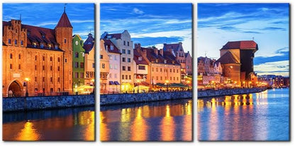 Pacimo 3 Pieces Framed Wall Art Decorations Wisla River Landscape Painting Print on Canvas Gdansk Poland Cityscape Wall Art for Home Office Decor Modern Artwork Stretch Ready to Hang - 16"x24"x3