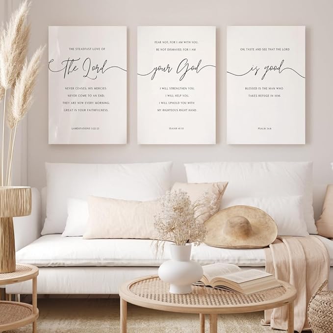 GUBIYU Christian Canvas Wall Art Set of 3,The Lord Your God is Good Wall Art Framed Canvas Print Positive Scripture Canvas Painting Large Christian Home Wall Decor Religious Art Baptism Gift 20"x28"