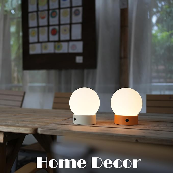WEILAILUX Small Cute Cordless Table Lamp Rechargeable, Battery Operated Shower Lamp Waterproof, Touch Dimmable Globe Ambient Light for Outdoor/Bedside/Patio/Dining (Khaki)