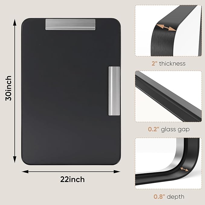 Sweetcrispy 22x30 Inch Black Bathroom Mirrors for Wall, Bathroom Mirrors for Over Sink, Rectangle Wall Decor for Entryway, Bedroom, Vanity,Anti-Rust, Horizontal or Vertical Hanging, Black