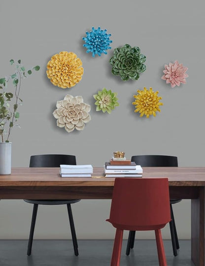 SEINHIJO Ceramic Flower Wall Decor 3D Wall Art Sculpture Modern Art Gift for Bedroom Living Room Home Office Pink 7.1 Inch