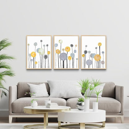 MHARTK66 3 Piece Natural Wood Framed Abstract Watercolor Painting Wall Art For Living Room Bedroom Wall Decor Hanging Office Artwork Flowers Canvas Prints Kitchen Wall Decoration Modern Home Decor