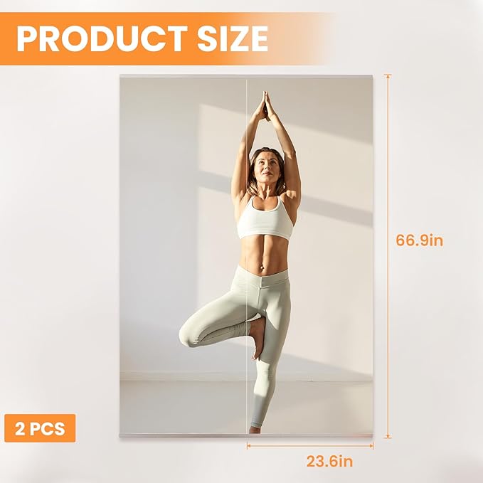 Peegel Home Gym Mirror - 67''x24''(2PCS) Large Frameless Tempered Glass Workout Mirrors for Home Gym Wall,Yoga,Garage,Dance