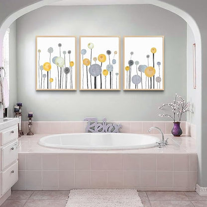 MHARTK66 3 Piece Natural Wood Framed Abstract Watercolor Painting Wall Art For Living Room Bedroom Wall Decor Hanging Office Artwork Flowers Canvas Prints Kitchen Wall Decoration Modern Home Decor