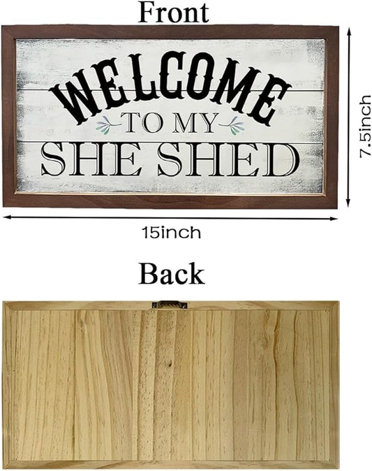 Welcome Signs Decor, Front Door Decoration for Wall, Home Farmhouse Entryway Decors, Funny Bar Signs, Wooden Framed Wall Decor, Welcome To My Shed Sign 15×7.5×0.3 inches