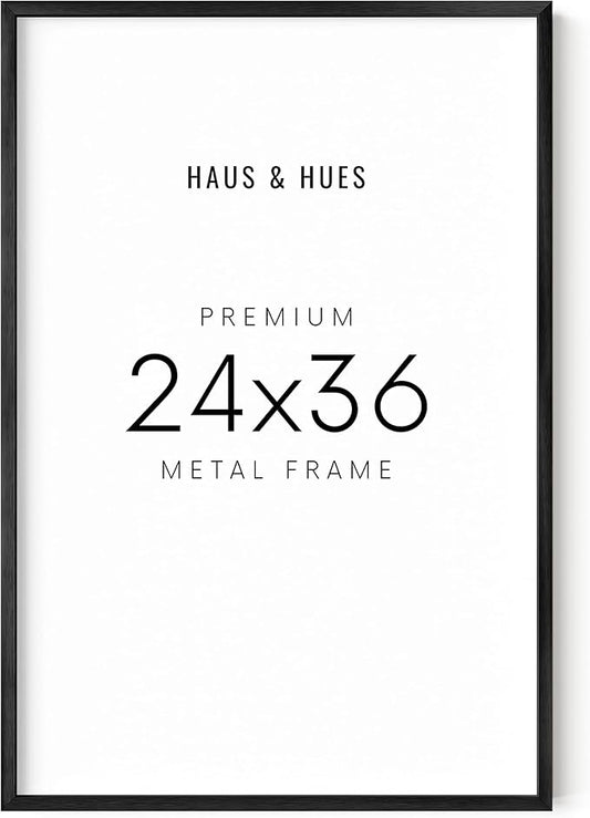 HAUS AND HUES 24x36 Black Metal Picture Frame - Features Premium Aluminum & Hanging Hardware, Shatterproof Plexiglass - Ideal for Home, Room, Office (24x36 in, Black, Set of 1)