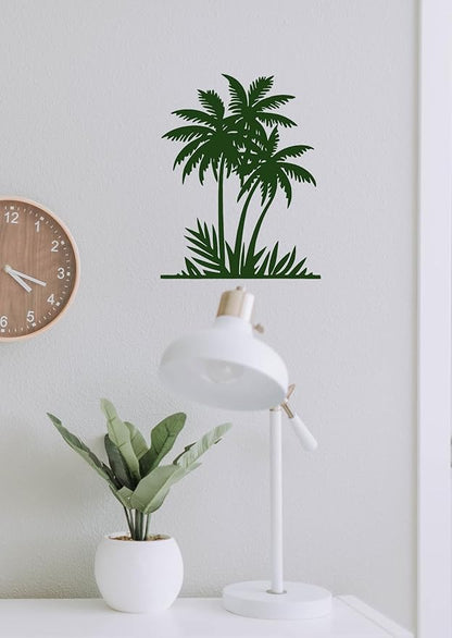 Benziso Metal Palm Tree Wall Art Tropical plants Wall Decor Beach Theme Wall Sculptures Coastal Wall Hanging for Bathroom Living Room Indoor Outdoor (Green)