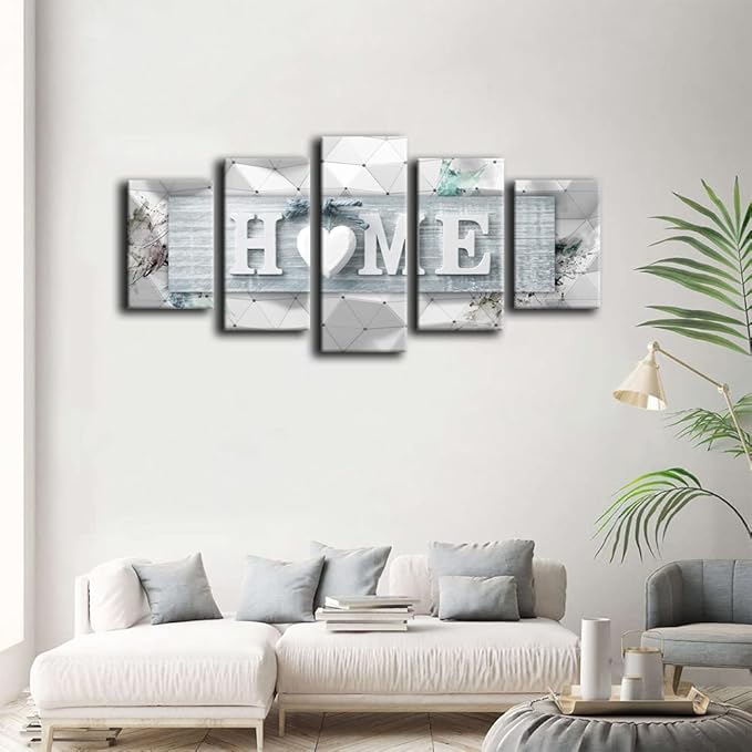 AWLXPHY Decor Home Love Wall Art Canvas Blue and White 5 Panels Framed Painting for Living Room Decoration Modern Still Life Love Stretched Artwork 3D Giclee Home Decor(Blue, W40 x H20)