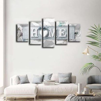 AWLXPHY Decor Home Love Wall Art Canvas Blue and White 5 Panels Framed Painting for Living Room Decoration Modern Still Life Love Stretched Artwork 3D Giclee Home Decor(Blue, W40 x H20)