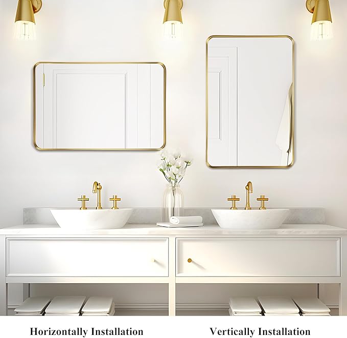 Fabuday Gold Bathroom Mirror - 32x24 Inch Over Sink Matte Metal Framed Mirrors Wall Mounted for Bathroom, Black Rectangle Vanity Mirror for Bedroom, Living Room, Entryway
