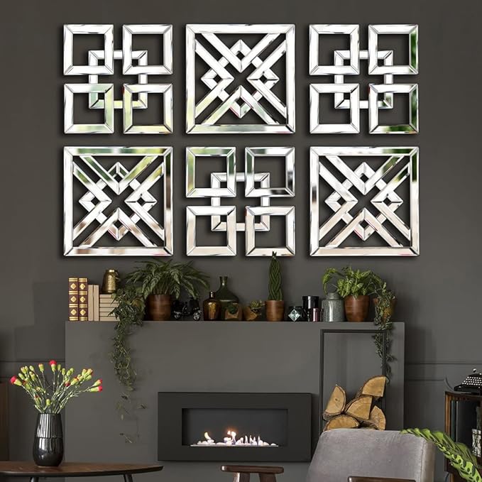 QMDECOR Silver Mirrored Wall Decor 16x16" Modern Fashion DIY Wall-Mounted Mirror X Design Gorgeous Glam Accent Vintage Chic for Room and Home