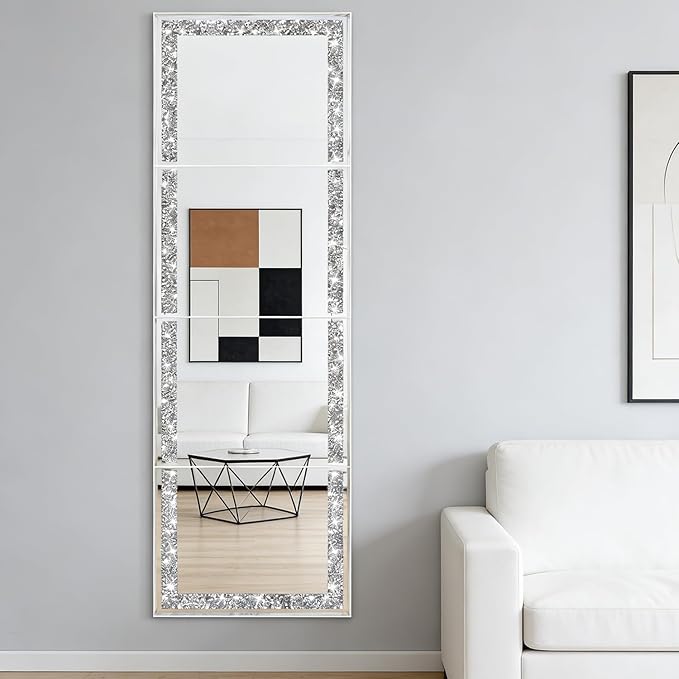 ZOLAPI Glamorous Crystal Crush Diamond Design – Adorned with Sparkling Crushed Diamond Trim Along the Edges, This Frameless Mirror adds a Touch of Luxury and Elegance to Any Space(11x14 inch 4pcs)