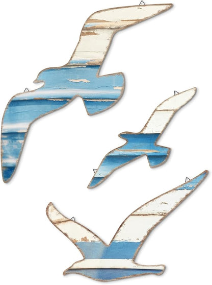 Putuo Decor 3pcs Seagull Wall Hanging, Nautical Wall Decor Sea Bird Wooden Art, Seagulls Decor for Beach Room Decor Lake House Bathroom Beach Art Decor Nautical Wall Decal Nursery