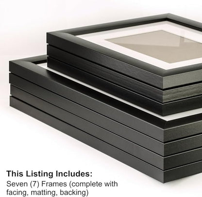 Craig Frames Gallery Wall Frame Set, (4) 11x14 Frames with Mat for 8x10, (3) 8x10 Frames with Mat for 5x7, Black Picture Frame with White Matting for Modern Wall Decor