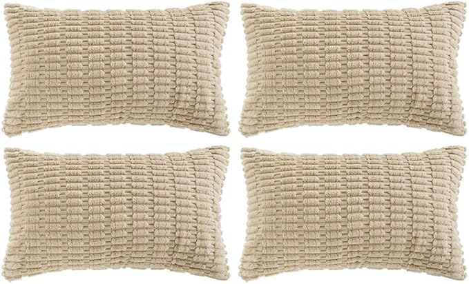 Fancy Homi 4 Packs Decorative Throw Pillow Covers for Living Room Couch Bed, Modern Farmhouse Boho Home Décor Accent Cushion Case, 20" x 12", Tan