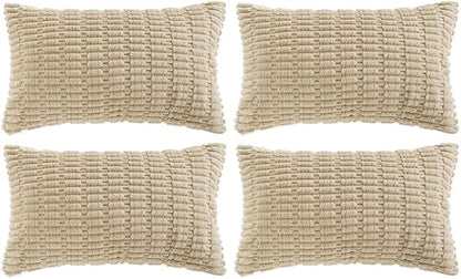 Fancy Homi 4 Packs Decorative Throw Pillow Covers for Living Room Couch Bed, Modern Farmhouse Boho Home Décor Accent Cushion Case, 20" x 12", Tan