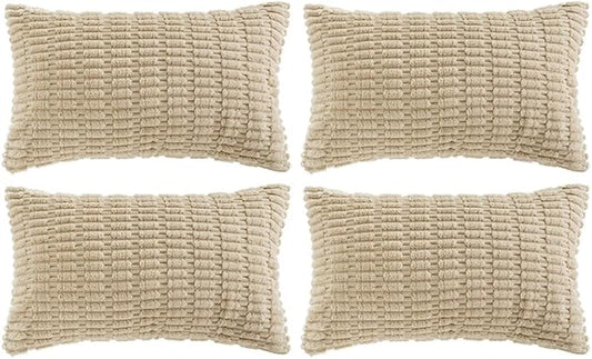 Fancy Homi 4 Packs Decorative Throw Pillow Covers for Living Room Couch Bed, Modern Farmhouse Boho Home Décor Accent Cushion Case, 20" x 12", Tan