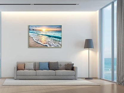 Wieco Art Framed Art Sea Waves Canvas Prints Wall Art Abstract Seascape Paintings for Living Room Home Decorations Large Framed Canvas Art Sea Artwork Golden Frame