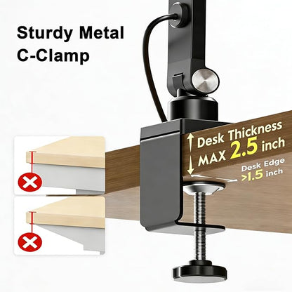 NS Pro LED Desk Lamp with Remote, Eye-Caring CRI95+ Dimmable Light, 3000K–6000K Adjustable Color Temperature, Flexible Clamp or Base Mount, Memory Function Desk Lamp for Office, Study & Zoom Meetings