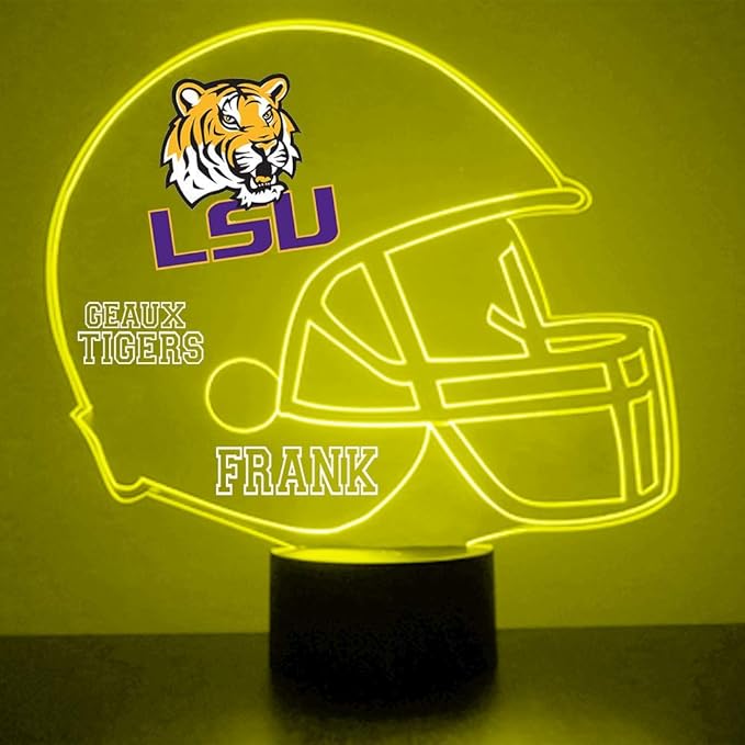 Custom Louisiana State University Tigers College Football Helmet LED Sign Night Light Lamp with Remote, Light Up Display with Personalized Name or Image, Customized, Made in The USA, Clear Acrylic
